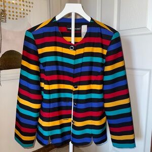 Vintage Striped Multicolor Women's Jacket - Bold Navy, Teal & Mustard